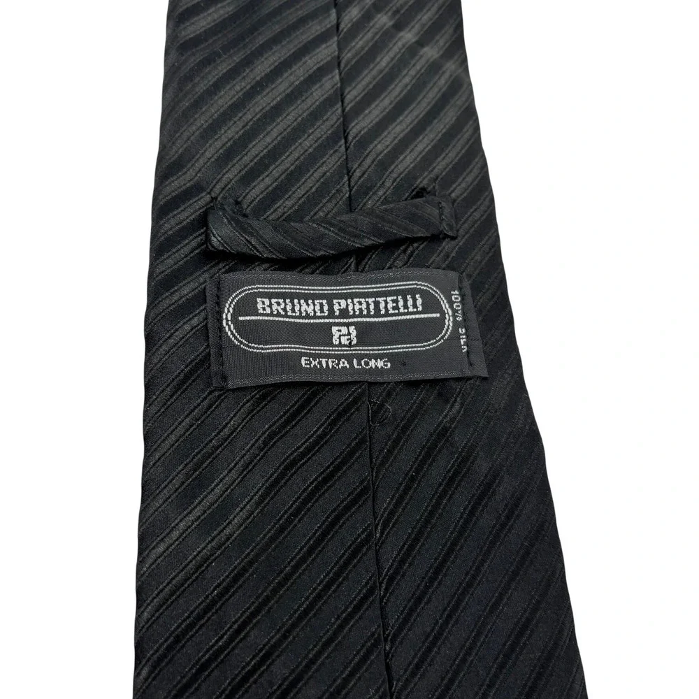 Bruno Piattelli Necktie Mens Extra Long Black Ribbed Silk Diagonal Stripe USA